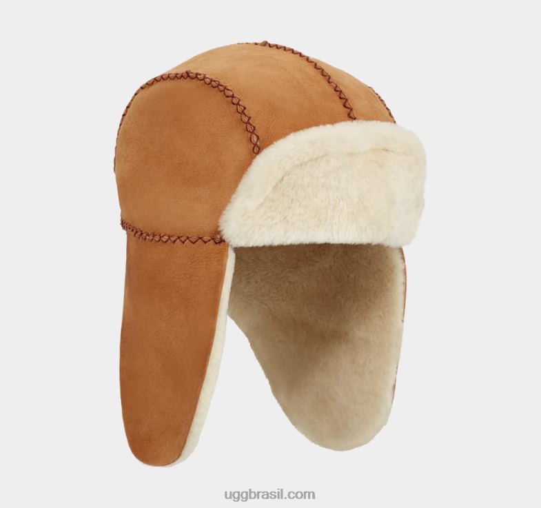 castanha 4VTTD1781 UGG crianças caçador de pele de carneiro com ponto