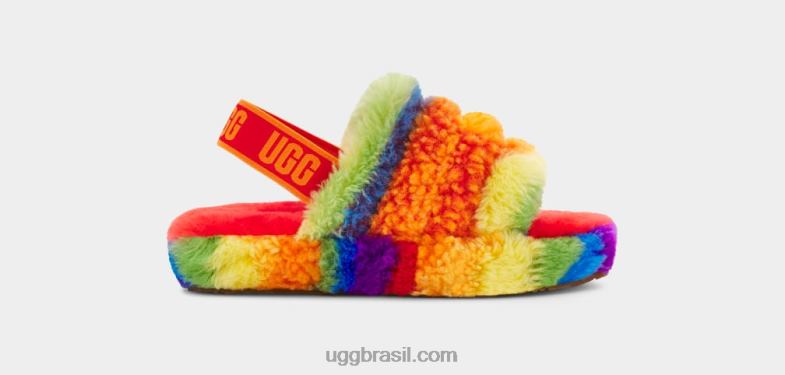 listras de arco-íris 4VTTD262 UGG crianças fluff sim slide colagem cali