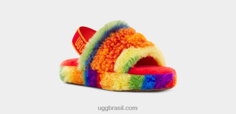 listras de arco-íris 4VTTD262 UGG crianças fluff sim slide colagem cali