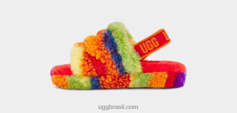 listras de arco-íris 4VTTD262 UGG crianças fluff sim slide colagem cali