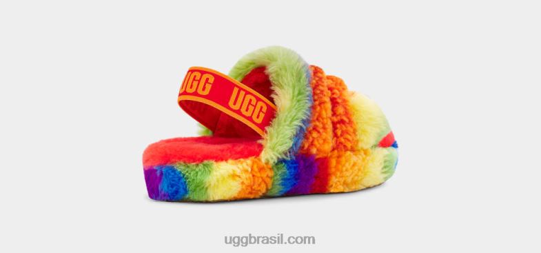 listras de arco-íris 4VTTD262 UGG crianças fluff sim slide colagem cali