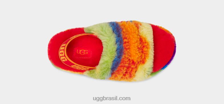 listras de arco-íris 4VTTD262 UGG crianças fluff sim slide colagem cali