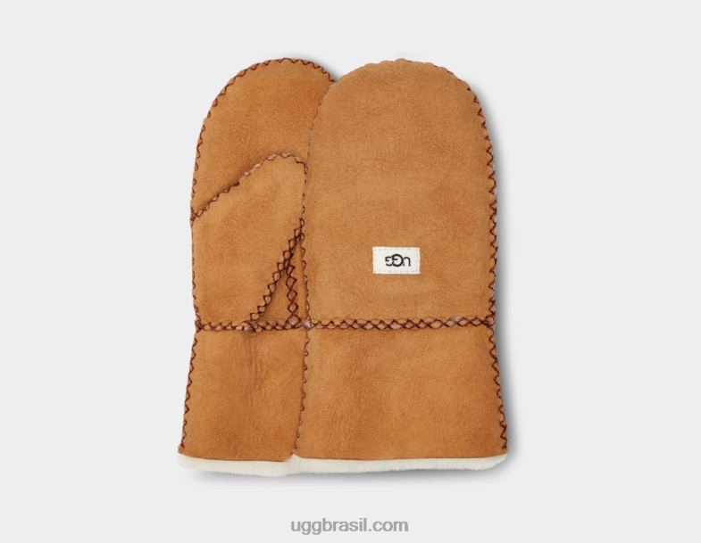 castanha 4VTTD1792 UGG crianças luva de pele de carneiro com ponto