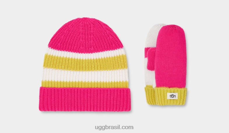 rosa neon multi 4VTTD1764 UGG crianças conjunto gorro e luva color block