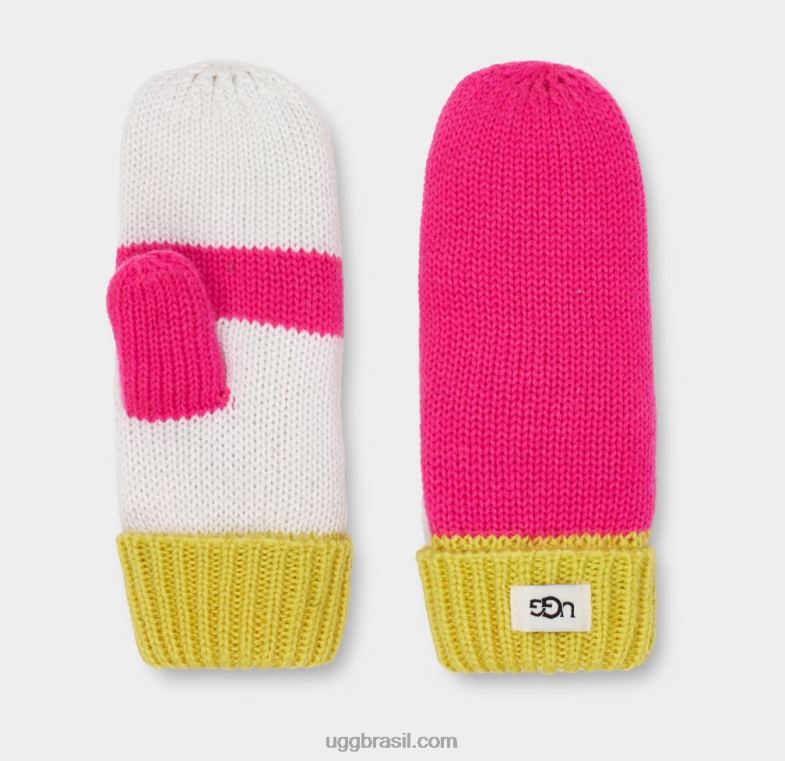 rosa neon multi 4VTTD1764 UGG crianças conjunto gorro e luva color block