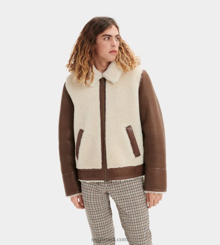 castanha escura 4VTTD274 UGG homens jaqueta de pele de carneiro kaz