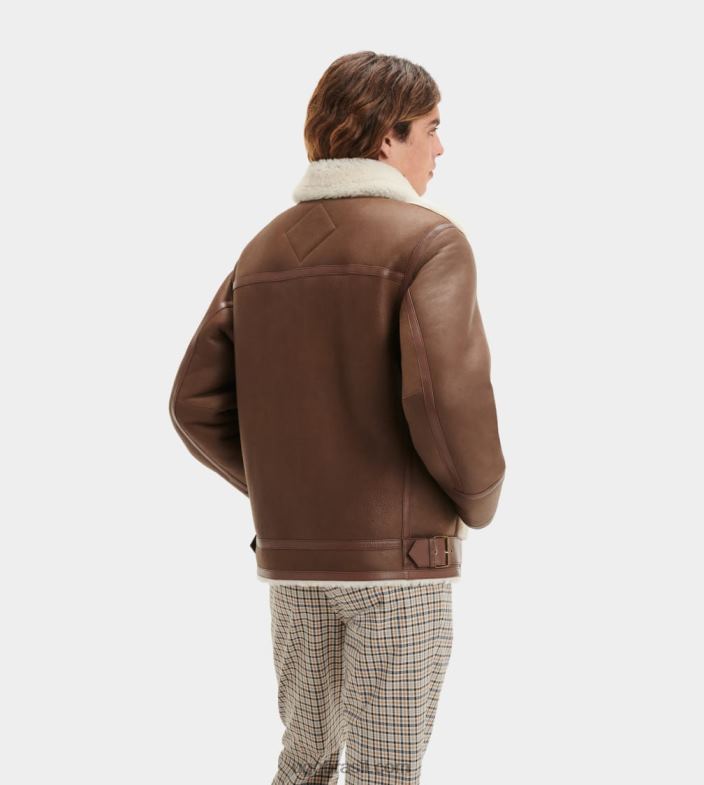 castanha escura 4VTTD274 UGG homens jaqueta de pele de carneiro kaz