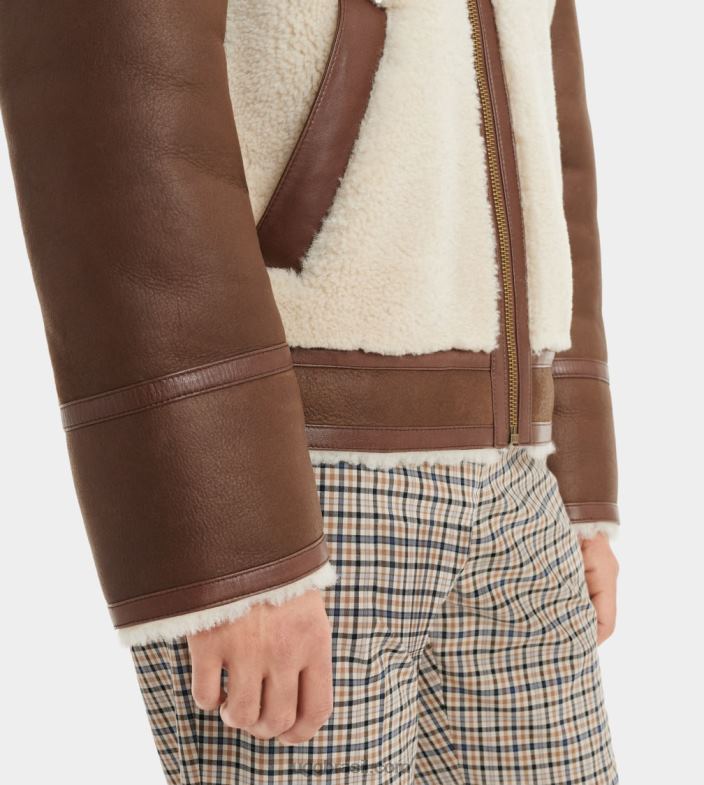 castanha escura 4VTTD274 UGG homens jaqueta de pele de carneiro kaz