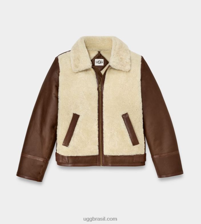 castanha escura 4VTTD274 UGG homens jaqueta de pele de carneiro kaz