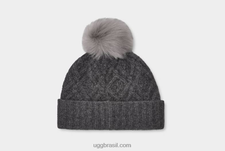 cinza urze médio 4VTTD1244 UGG mulheres chapéu pom de tricô desmond cable