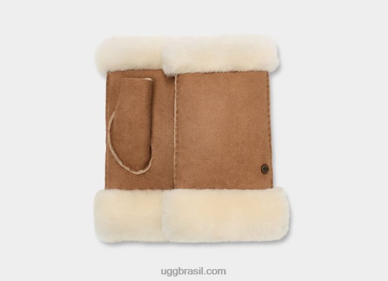 castanha 4VTTD1254 UGG mulheres luva sem dedos de pele de carneiro