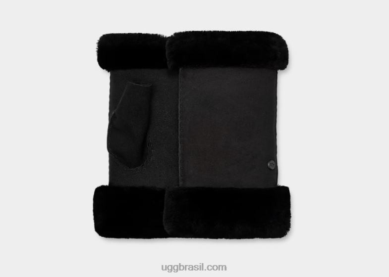 preto 4VTTD1253 UGG mulheres luva sem dedos de pele de carneiro