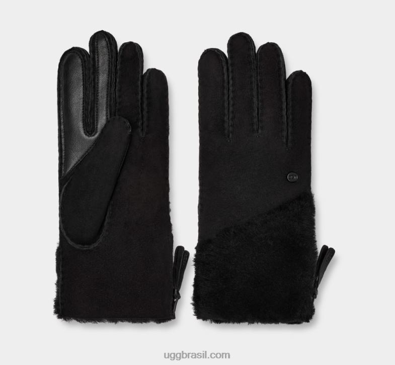 preto 4VTTD144 UGG mulheres luva de pele de carneiro com fecho de correr