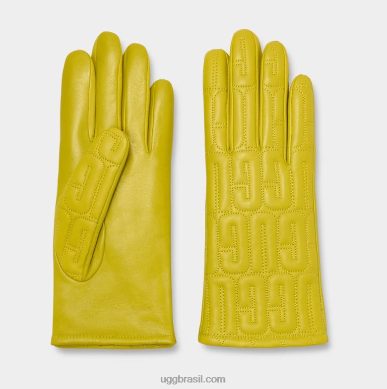 saborear 4VTTD2259 UGG mulheres luva de couro com logotipo acolchoado