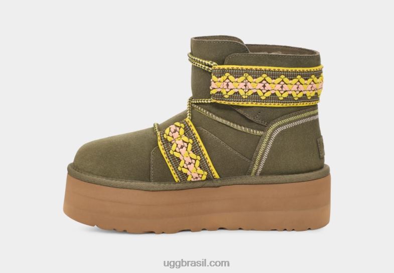 azeitona queimada 4VTTD2135 UGG mulheres plataforma de trança clássica mini ii