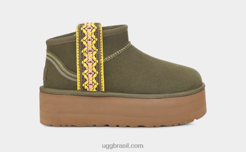 azeitona queimada 4VTTD658 UGG mulheres plataforma ultra mini trança clássica