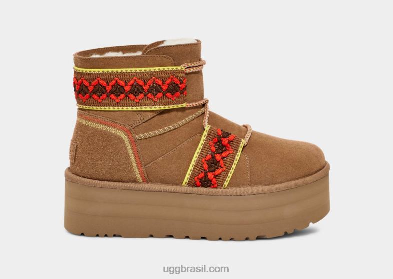 castanha 4VTTD2134 UGG mulheres plataforma de trança clássica mini ii