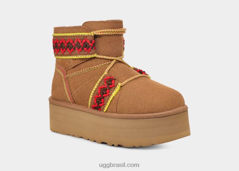 castanha 4VTTD2134 UGG mulheres plataforma de trança clássica mini ii