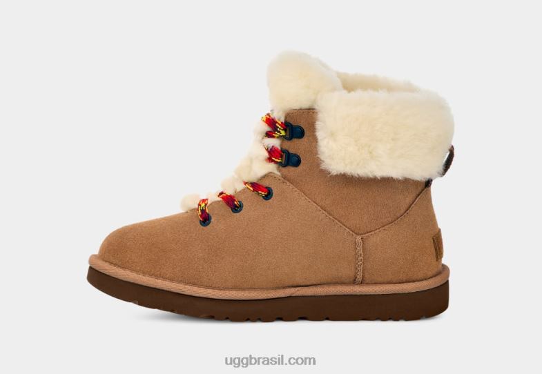 castanha 4VTTD532 UGG mulheres mini laço alpino clássico