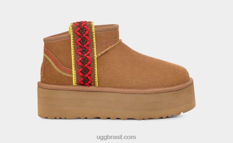 castanha 4VTTD656 UGG mulheres plataforma ultra mini trança clássica