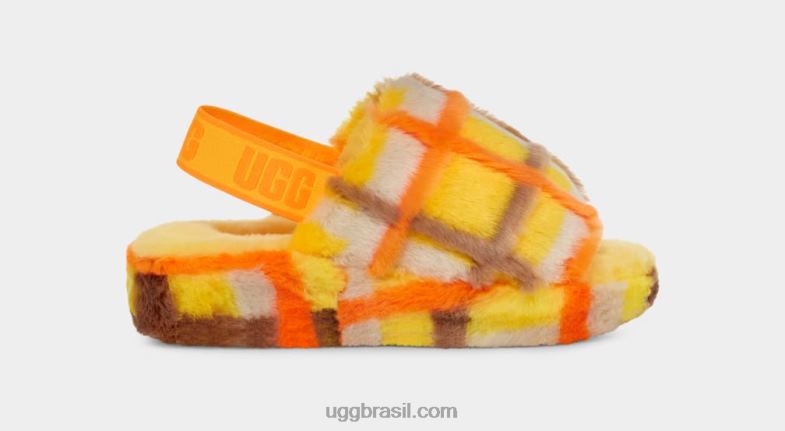 canário 4VTTD66 UGG mulheres fluff sim slide xadrez punk