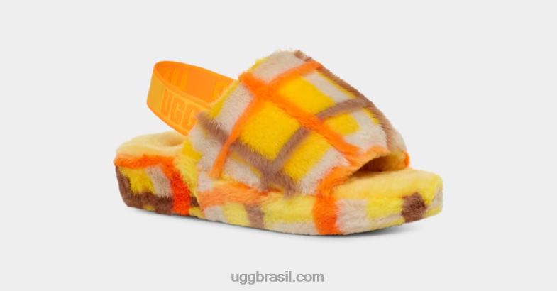 canário 4VTTD66 UGG mulheres fluff sim slide xadrez punk