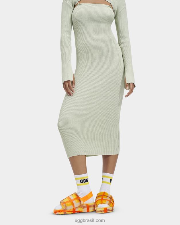 canário 4VTTD66 UGG mulheres fluff sim slide xadrez punk