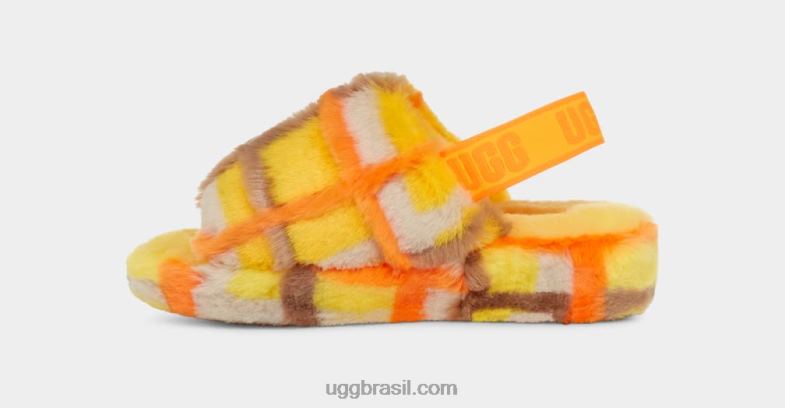 canário 4VTTD66 UGG mulheres fluff sim slide xadrez punk