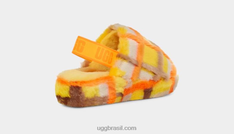 canário 4VTTD66 UGG mulheres fluff sim slide xadrez punk