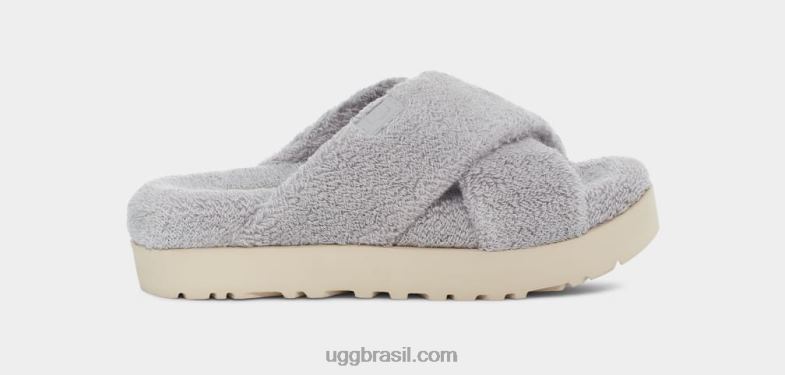 cinza metálico 4VTTD822 UGG mulheres fuzz sugar terry cross slide