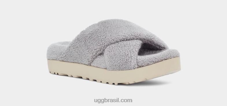cinza metálico 4VTTD822 UGG mulheres fuzz sugar terry cross slide