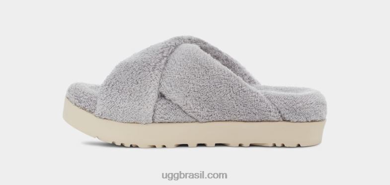 cinza metálico 4VTTD822 UGG mulheres fuzz sugar terry cross slide