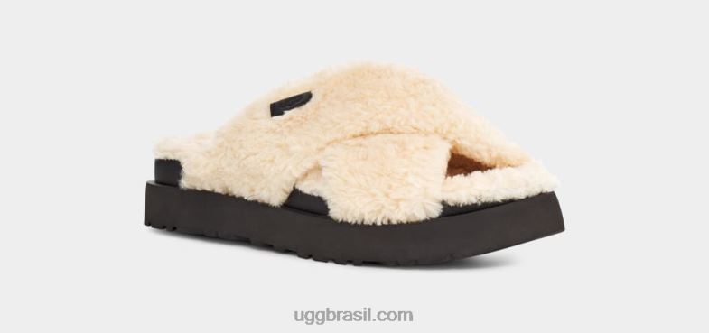 natural/preto 4VTTD477 UGG mulheres corrediça cruzada de açúcar fuzz