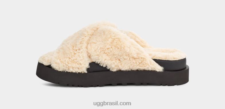 natural/preto 4VTTD477 UGG mulheres corrediça cruzada de açúcar fuzz