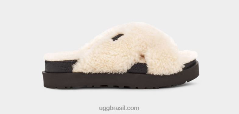natural/preto 4VTTD830 UGG mulheres corrediça cruzada de açúcar fuzz