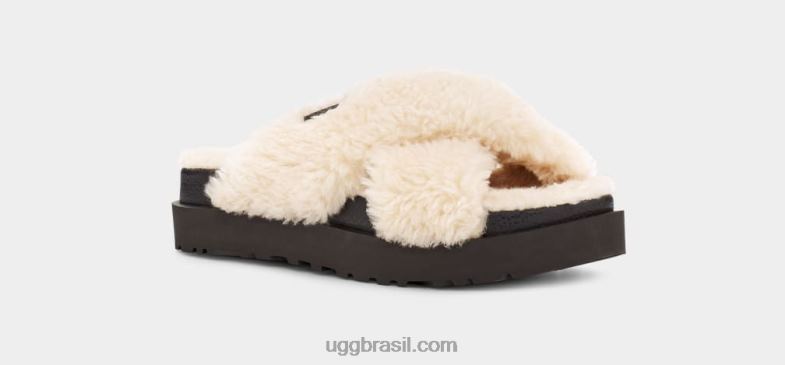 natural/preto 4VTTD830 UGG mulheres corrediça cruzada de açúcar fuzz