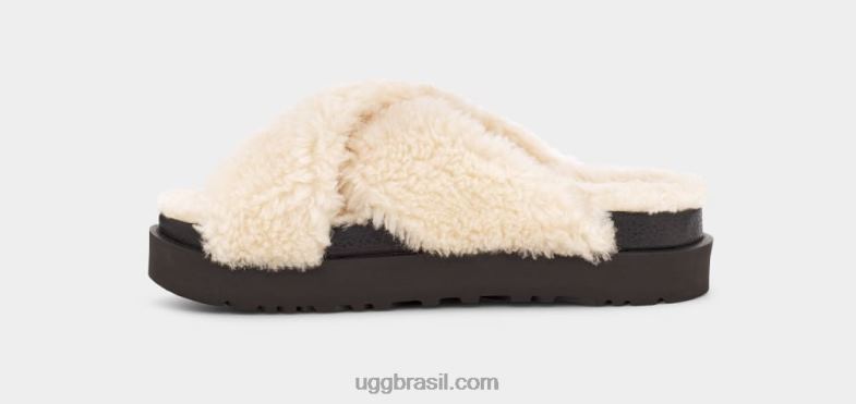 natural/preto 4VTTD830 UGG mulheres corrediça cruzada de açúcar fuzz
