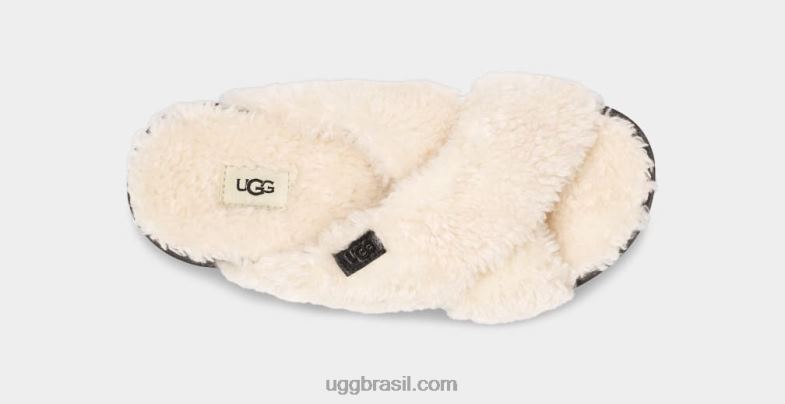 natural/preto 4VTTD830 UGG mulheres corrediça cruzada de açúcar fuzz
