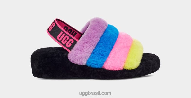 preto/rosa caramelo multi 4VTTD846 UGG mulheres fluff sim listras deslizantes