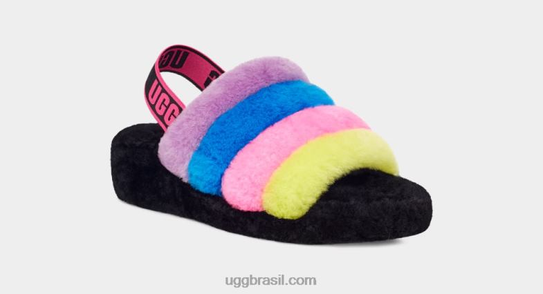 preto/rosa caramelo multi 4VTTD846 UGG mulheres fluff sim listras deslizantes