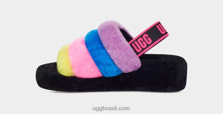 preto/rosa caramelo multi 4VTTD846 UGG mulheres fluff sim listras deslizantes