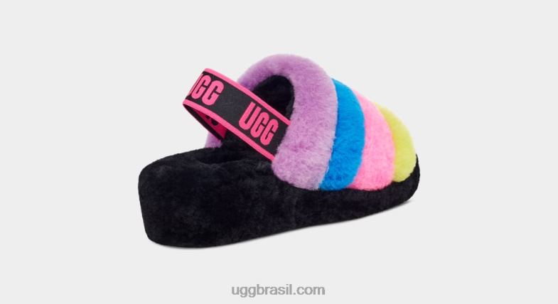 preto/rosa caramelo multi 4VTTD846 UGG mulheres fluff sim listras deslizantes