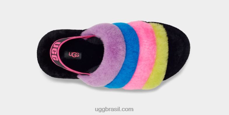 preto/rosa caramelo multi 4VTTD846 UGG mulheres fluff sim listras deslizantes
