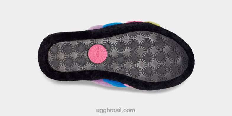 preto/rosa caramelo multi 4VTTD846 UGG mulheres fluff sim listras deslizantes