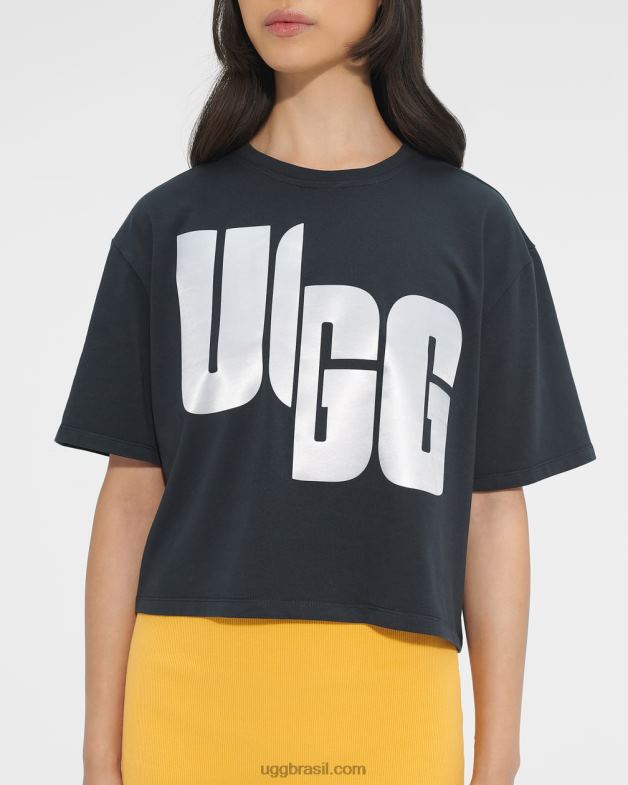Preto branco 4VTTD1322 UGG mulheres camiseta com logo fionna