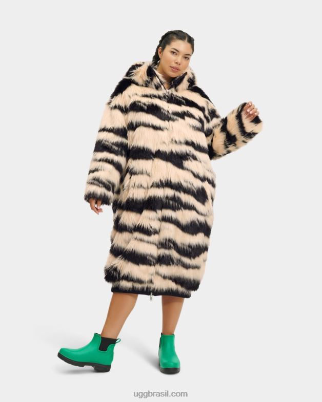 preto e creme 4VTTD1275 UGG mulheres casaco de pele sintética oversized koko