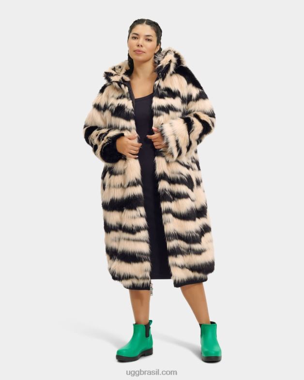 preto e creme 4VTTD1275 UGG mulheres casaco de pele sintética oversized koko