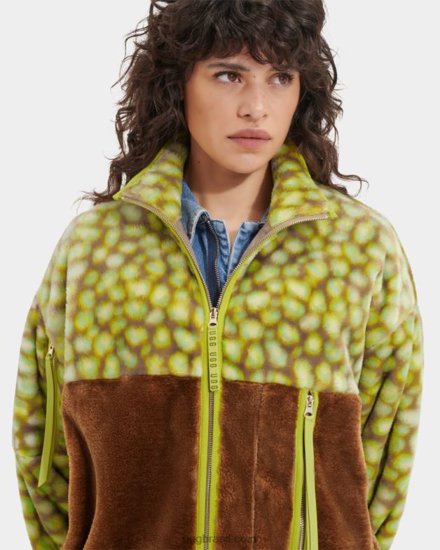 edamame manchado 4VTTD105 UGG mulheres jaqueta de pele fake com estampa marlene