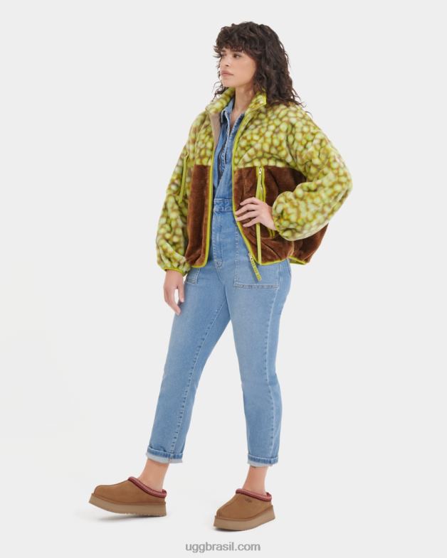 edamame manchado 4VTTD105 UGG mulheres jaqueta de pele fake com estampa marlene