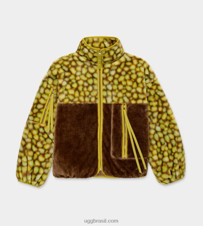 edamame manchado 4VTTD105 UGG mulheres jaqueta de pele fake com estampa marlene